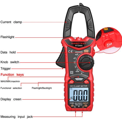 Pince Multimetre Numerique Ac / Dc, Ht206A, Habotest 3 Pince Multimetre Numerique Ac / Dc, Ht206A, Habotest – Image 3