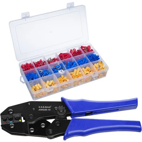 TECTAKE Pince à Sertir + 700 Cosses De Câble - Pince A Sertir, Sertissage, Pince A Sertir Plomberie - Bleu 1 TECTAKE Pince à Sertir + 700 Cosses De Câble - Pince A Sertir, Sertissage, Pince A Sertir Plomberie - Bleu