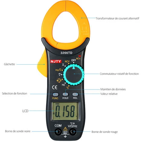 NJTY Mini Pince Ampèremétrique AC 4000 Compteur AC Et DC Pince Ampèremétrique Mesurer La Tension AC Et DC Non Chargée 2 NJTY Mini Pince Ampèremétrique AC 4000 Compteur AC Et DC Pince Ampèremétrique Mesurer La Tension AC Et DC Non Chargée – Image 2