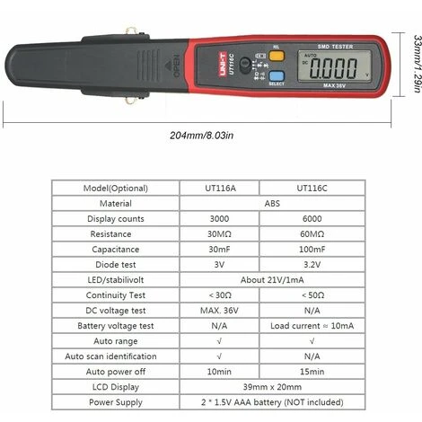 UNI-T Multimetre SMD Unitech Testeur De Composants SMD Automatique Clip De Mesure Rapide, UT116C Livre Sans Batterie - UT116C Livre Sans Batterie 2 UNI-T Multimetre SMD Unitech Testeur De Composants SMD Automatique Clip De Mesure Rapide, UT116C Livre Sans Batterie - UT116C Livre Sans Batterie – Image 2