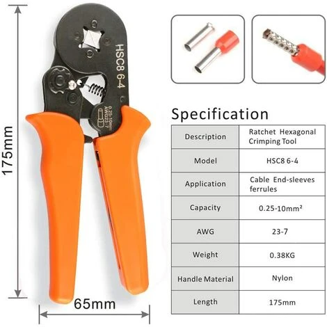 AIDUCHO Outil De Sertissage De Virole, Outils De Sertissage Réglables De Pince à Sertir Dechengbao Utilisés Pour 0,25-10mm2 (AWG 23-7) Manchons De Câble, Sertisseuse De Fil 2 AIDUCHO Outil De Sertissage De Virole, Outils De Sertissage Réglables De Pince à Sertir Dechengbao Utilisés Pour 0,25-10mm2 (AWG 23-7) Manchons De Câble, Sertisseuse De Fil – Image 2