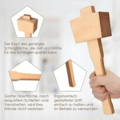 Marteau à Maillet En Bois De Hêtre Avec Poignée Confortable Surface De Frappe Inclinée Marteau à Bois Pour Menuiserie Bricolage Outil De Travail Du Bois,Irisfr (245 Mm,1pcs) -Outil de l'électricien Soldes 2022 46299217 3