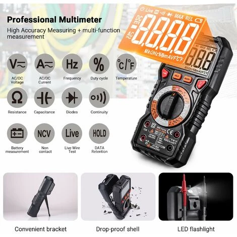 Multimètre Numérique TACKLIFE DM01 Avec Température De Détection De Tension Sans Contact, Testeur De Continuité Avec Eclairage 3 Multimètre Numérique TACKLIFE DM01 Avec Température De Détection De Tension Sans Contact, Testeur De Continuité Avec Eclairage – Image 3