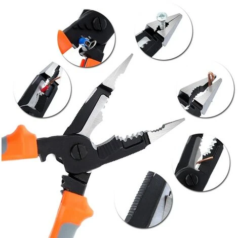 DECKON Pince à Sertir 5 En 1 De 8 Pouces, Dénudeur De Fil D'électricien, Pince à Découper De Câble Multifonction Avec Nez à Aiguille 4 DECKON Pince à Sertir 5 En 1 De 8 Pouces, Dénudeur De Fil D'électricien, Pince à Découper De Câble Multifonction Avec Nez à Aiguille – Image 4