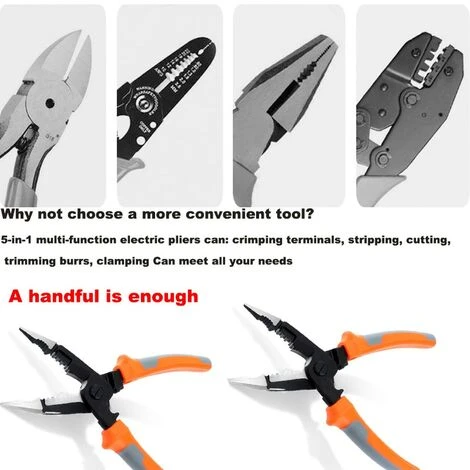 DECKON Pince à Sertir 5 En 1 De 8 Pouces, Dénudeur De Fil D'électricien, Pince à Découper De Câble Multifonction Avec Nez à Aiguille 5 DECKON Pince à Sertir 5 En 1 De 8 Pouces, Dénudeur De Fil D'électricien, Pince à Découper De Câble Multifonction Avec Nez à Aiguille – Image 5