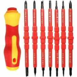 Tournevis Isolants Tournevis Interchangeable, Tournevis D'Électricien Isolé, 14 En 1 Acier Chrome Vanadium Ensemble Tournevis Avec Poignée Souple Pour Réparation D'Un Électricien (Rouge)Macaron