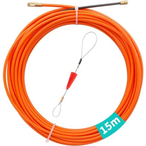 ALMI Tire Fil Electrician 15M 4,0mm Diamètre Kit Rétractable D’installation Pour Cable Avec Tête Flexible De Guidage, En Nylon Rouge 1 ALMI Tire Fil Electrician 15M 4,0mm Diamètre Kit Rétractable D’installation Pour Cable Avec Tête Flexible De Guidage, En Nylon Rouge