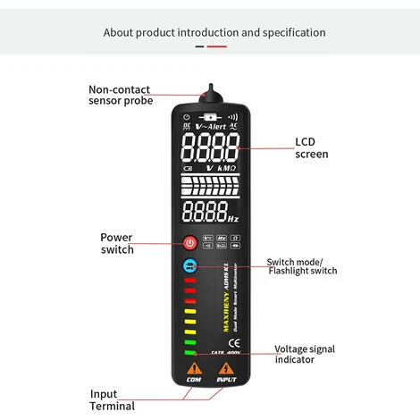 MAXRIENY Multimètre à Détection Intelligente à Double Mode Détecteur De Tension AC/DC Résistance à La Tension Fréquencemètre Mesure De Continuité Fil Sous Tension Dans Les Compteurs Muraux Affichage De 2000 Points - 1 4 MAXRIENY Multimètre à Détection Intelligente à Double Mode Détecteur De Tension AC/DC Résistance à La Tension Fréquencemètre Mesure De Continuité Fil Sous Tension Dans Les Compteurs Muraux Affichage De 2000 Points - 1 – Image 4