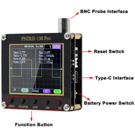 FNIRSI 138pro Oscilloscope Compact Portable à Main Écran 2,4" Oscilloscope Numérique Multifonction, Standard Avec Batterie - Standard Avec Batterie 5 FNIRSI 138pro Oscilloscope Compact Portable à Main Écran 2,4" Oscilloscope Numérique Multifonction, Standard Avec Batterie - Standard Avec Batterie – Image 5