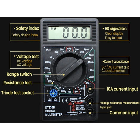 MERKMAK Multimetre Numerique Lcd Dt-830B, Mini Multimetre Portable Pour Voltmetre Ammetre Ac/Dc 750/1000V Ohm Testeur Metre Avec Sonde Noir 4 MERKMAK Multimetre Numerique Lcd Dt-830B, Mini Multimetre Portable Pour Voltmetre Ammetre Ac/Dc 750/1000V Ohm Testeur Metre Avec Sonde Noir – Image 4