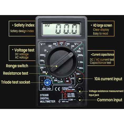 MERKMAK Multimetre Numerique Lcd Dt-830B, Mini Multimetre Portable Pour Voltmetre Ammetre Ac/Dc 750/1000V Ohm Testeur Metre Avec Sonde Jaune 4 MERKMAK Multimetre Numerique Lcd Dt-830B, Mini Multimetre Portable Pour Voltmetre Ammetre Ac/Dc 750/1000V Ohm Testeur Metre Avec Sonde Jaune – Image 4
