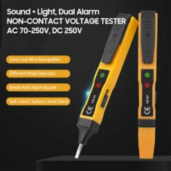 SUPERSELLER Multimètre, Ohmmètre Et Ampèremètre Stylo Testeur De Tension AC Sans Contact AC 70-250V DC 250V Détecteur NCV Portable Avec Double Alarme Sonore, Reconnaissance De Fil Zéro/live, Détection De Point De Rupture, Vérification Du Niveau De Batterie - Jaune & -Outil de l'électricien Soldes 2022 55017499 3