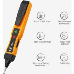SUPERSELLER Multimètre, Ohmmètre Et Ampèremètre Stylo Testeur De Tension AC Sans Contact AC 70-250V DC 250V Détecteur NCV Portable Avec Double Alarme Sonore, Reconnaissance De Fil Zéro/live, Détection De Point De Rupture, Vérification Du Niveau De Batterie - Jaune & -Outil de l'électricien Soldes 2022 55017499 4