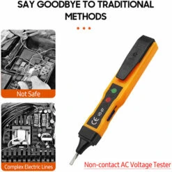SUPERSELLER Multimètre, Ohmmètre Et Ampèremètre Stylo Testeur De Tension AC Sans Contact AC 70-250V DC 250V Détecteur NCV Portable Avec Double Alarme Sonore, Reconnaissance De Fil Zéro/live, Détection De Point De Rupture, Vérification Du Niveau De Batterie - Jaune & -Outil de l'électricien Soldes 2022 55017499 5