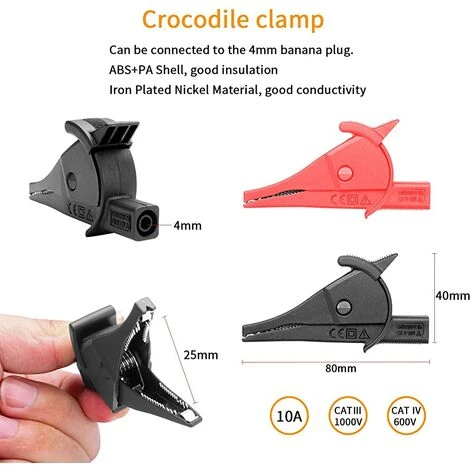 TANABATA Sondes De Multimètre 10-in-1 Kit De Fils De Test 10 Pieces Mene Au Metre De Electronic Automotive Sondes Kit Pour Multimetre Et Pince Metre Avec Pinces Alligator Et Banana Plug 4 TANABATA Sondes De Multimètre 10-in-1 Kit De Fils De Test 10 Pieces Mene Au Metre De Electronic Automotive Sondes Kit Pour Multimetre Et Pince Metre Avec Pinces Alligator Et Banana Plug – Image 4