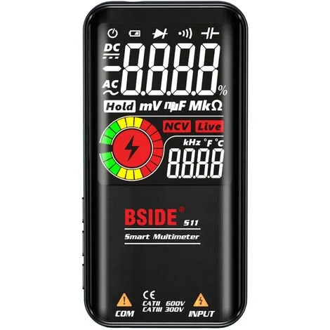 Bside S11 Intelligent 9999 Comtes Multimetre Lcd Numerique Rechargeable Compteur Universel Test De Resistance Ac / Dc Voltmetre Ohmmetre Frequence Diode Continuite Capacitance Ncv Ligne En Direct Avec Flash Data Hold, Noir 1 Bside S11 Intelligent 9999 Comtes Multimetre Lcd Numerique Rechargeable Compteur Universel Test De Resistance Ac / Dc Voltmetre Ohmmetre Frequence Diode Continuite Capacitance Ncv Ligne En Direct Avec Flash Data Hold, Noir
