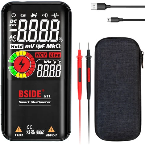 Bside S11 Intelligent 9999 Comtes Multimetre Lcd Numerique Rechargeable Compteur Universel Test De Resistance Ac / Dc Voltmetre Ohmmetre Frequence Diode Continuite Capacitance Ncv Ligne En Direct Avec Flash Data Hold, Noir 2 Bside S11 Intelligent 9999 Comtes Multimetre Lcd Numerique Rechargeable Compteur Universel Test De Resistance Ac / Dc Voltmetre Ohmmetre Frequence Diode Continuite Capacitance Ncv Ligne En Direct Avec Flash Data Hold, Noir – Image 2