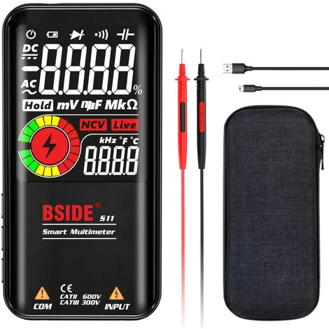 Bside S11 Intelligent 9999 Comtes Multimetre Lcd Numerique Rechargeable Compteur Universel Test De Resistance Ac / Dc Voltmetre Ohmmetre Frequence Diode Continuite Capacitance Ncv Ligne En Direct Avec Flash Data Hold, Noir 3 Bside S11 Intelligent 9999 Comtes Multimetre Lcd Numerique Rechargeable Compteur Universel Test De Resistance Ac / Dc Voltmetre Ohmmetre Frequence Diode Continuite Capacitance Ncv Ligne En Direct Avec Flash Data Hold, Noir – Image 3
