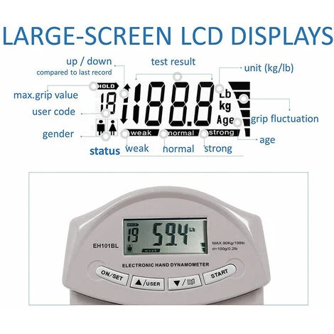 QERSTA Dynamomètre à Main Numérique Mesureur De Mesure De La Force De La Prise à Capture Automatique De La Puissance De La Poignée électronique, Gris 5 QERSTA Dynamomètre à Main Numérique Mesureur De Mesure De La Force De La Prise à Capture Automatique De La Puissance De La Poignée électronique, Gris – Image 5