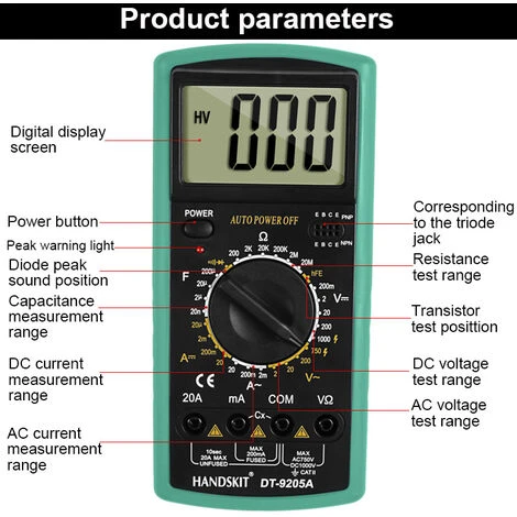 Thsinde Numérique Universel Multifonction Pour Mesure Courant AC/DC Tension Résistance Capacité Fréquence Diodes De Température Et Continuité - 9205a 4 Thsinde Numérique Universel Multifonction Pour Mesure Courant AC/DC Tension Résistance Capacité Fréquence Diodes De Température Et Continuité - 9205a – Image 4