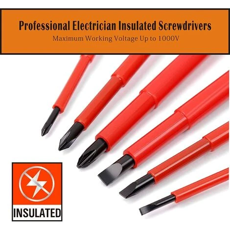 AOUGO Jeu De 7 Tournevis Isolés 1000 V En Acier CR-V De Qualité Supérieure Avec Embouts Magnétiques En Oxyde Noir Et Poignée TPR Antidérapante 4 AOUGO Jeu De 7 Tournevis Isolés 1000 V En Acier CR-V De Qualité Supérieure Avec Embouts Magnétiques En Oxyde Noir Et Poignée TPR Antidérapante – Image 4