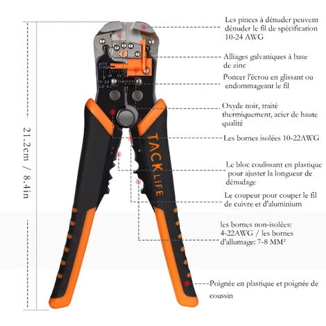 TODOT 3 En 1 Pince à Dénuder Automatique, Pince à Sertir, Pour Câbles 0.2-6 Mm², Coupeur Câble Fil Corde, Outil Sertissage- MWS02 2 TODOT 3 En 1 Pince à Dénuder Automatique, Pince à Sertir, Pour Câbles 0.2-6 Mm², Coupeur Câble Fil Corde, Outil Sertissage- MWS02 – Image 2