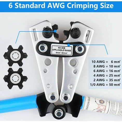ENLENK Pince A Sertir - Réglable Professionnelle Multicouche Cliquet De Sertissage Pince Pour Cosses De Electrique Câble AWG 10-0, 6/10/16/25/35/50 Mm², Pour Électricien & Bricoleur 5 ENLENK Pince A Sertir - Réglable Professionnelle Multicouche Cliquet De Sertissage Pince Pour Cosses De Electrique Câble AWG 10-0, 6/10/16/25/35/50 Mm², Pour Électricien & Bricoleur – Image 5
