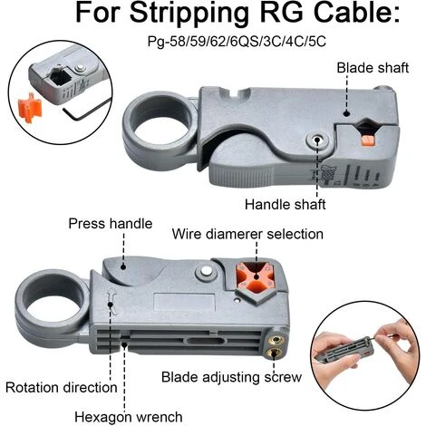 MINKUROW Ensemble De Pinces De Compression Dénudeur De Câble Coaxiaux Pince à Sertir à Compression Pour Câble Coaxial RG58 RG59 RG6 RG-62, Câble TV 4 MINKUROW Ensemble De Pinces De Compression Dénudeur De Câble Coaxiaux Pince à Sertir à Compression Pour Câble Coaxial RG58 RG59 RG6 RG-62, Câble TV – Image 4