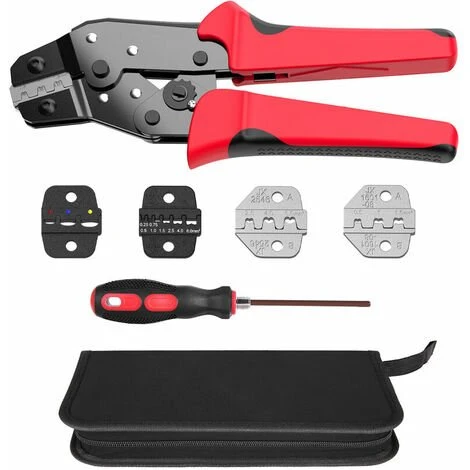 LITZEE Pince à Sertir Et Mors Meterk Professional Pince à Sertir 4 En 1 Pour Bornes à Cliquet Rouge Et Noir Divers 1 LITZEE Pince à Sertir Et Mors Meterk Professional Pince à Sertir 4 En 1 Pour Bornes à Cliquet Rouge Et Noir Divers