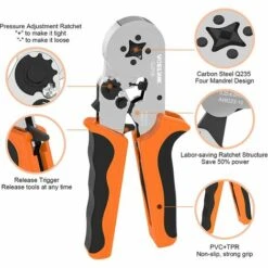 HEGUYEY Pince à Sertir Pour Bornes Électriques Auto-Réglable, Outil De Sertissage De Fil à Cliquet De 0,25mm² à 6mm²/AWG23-10, Pince à Sertir Cosses Isolées Pour Électricien -Outil de l'électricien Soldes 2022 60657464 5