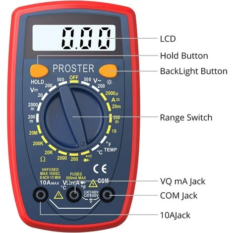 Proster Multimètre Numérique 1999 Portable Multi Testeur Avec Fils De Test Mini Voltmètre Ampèremètre Ohmmètre Avec Rétroéclairage LCD Pour Test De Tension Courant Continuité Diodes Test 3 Proster Multimètre Numérique 1999 Portable Multi Testeur Avec Fils De Test Mini Voltmètre Ampèremètre Ohmmètre Avec Rétroéclairage LCD Pour Test De Tension Courant Continuité Diodes Test – Image 3