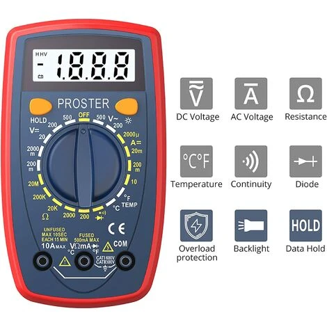 Proster Multimètre Numérique 1999 Portable Multi Testeur Avec Fils De Test Mini Voltmètre Ampèremètre Ohmmètre Avec Rétroéclairage LCD Pour Test De Tension Courant Continuité Diodes Test 5 Proster Multimètre Numérique 1999 Portable Multi Testeur Avec Fils De Test Mini Voltmètre Ampèremètre Ohmmètre Avec Rétroéclairage LCD Pour Test De Tension Courant Continuité Diodes Test – Image 5