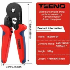 Pince à Sertir Outil De Sertissage Kit AWG23-7/0.25-10mm2 Avec 1200 Cosses De Cables Isolées à Sertir TEENO, Electriques Connecteurs à Sertir Pince électricien Professionnel - Rouge -Outil de l'électricien Soldes 2022 63862900 4