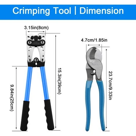 Pince à Sertir + Coupe-Cable Kit - AWG 10-0, 6/10/16/25/35/50mm2,TEENO Multifonctionnel Pince Coupe-Cable Avec Poignée Antidérapante Pour Electricien - Bleu 2 Pince à Sertir + Coupe-Cable Kit - AWG 10-0, 6/10/16/25/35/50mm2,TEENO Multifonctionnel Pince Coupe-Cable Avec Poignée Antidérapante Pour Electricien - Bleu – Image 2