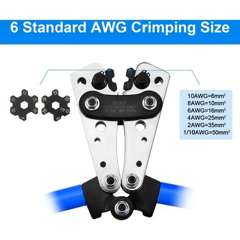 Pince à Sertir + Coupe-Cable Kit - AWG 10-0, 6/10/16/25/35/50mm2,TEENO Multifonctionnel Pince Coupe-Cable Avec Poignée Antidérapante Pour Electricien - Bleu 3 Pince à Sertir + Coupe-Cable Kit - AWG 10-0, 6/10/16/25/35/50mm2,TEENO Multifonctionnel Pince Coupe-Cable Avec Poignée Antidérapante Pour Electricien - Bleu – Image 3
