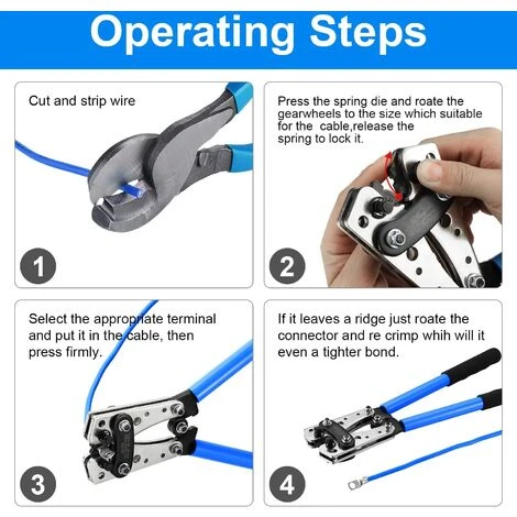 Pince à Sertir + Coupe-Cable Kit - AWG 10-0, 6/10/16/25/35/50mm2,TEENO Multifonctionnel Pince Coupe-Cable Avec Poignée Antidérapante Pour Electricien - Bleu 4 Pince à Sertir + Coupe-Cable Kit - AWG 10-0, 6/10/16/25/35/50mm2,TEENO Multifonctionnel Pince Coupe-Cable Avec Poignée Antidérapante Pour Electricien - Bleu – Image 4