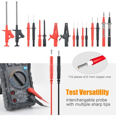 Cable Multimetre,DURFICST 21 In 1 Cordon Multimetre, Avec Sonde Multimètre Remplaçable, Pince Crocodile, Crochet De Test, Convient Pour Multimètre Et Pince Ampèremétrique 3 Cable Multimetre,DURFICST 21 In 1 Cordon Multimetre, Avec Sonde Multimètre Remplaçable, Pince Crocodile, Crochet De Test, Convient Pour Multimètre Et Pince Ampèremétrique – Image 3