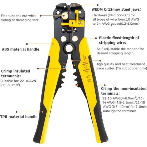 MONLY Pince à Dénuder Automatique Pince à Sertir Avec Reglage De Précision Cables AWG 24-10 / 0,2-6.0mm², Convient Pour Dénuder, Couper, Appuyer, Isoler Ou Non Isolé 3 MONLY Pince à Dénuder Automatique Pince à Sertir Avec Reglage De Précision Cables AWG 24-10 / 0,2-6.0mm², Convient Pour Dénuder, Couper, Appuyer, Isoler Ou Non Isolé – Image 3