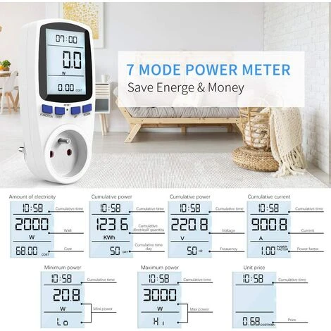 BENOBBY KIDS Compteur D'énergie Wattmètre Prise,Prise Compteur D'Énergie électrique Avec 7 Mode, Compteur D'énergie Avec L'écran D'affichage à Cristaux Liquides Pour Économie D'Energie, 3680W (Single-rate) 3 BENOBBY KIDS Compteur D'énergie Wattmètre Prise,Prise Compteur D'Énergie électrique Avec 7 Mode, Compteur D'énergie Avec L'écran D'affichage à Cristaux Liquides Pour Économie D'Energie, 3680W (Single-rate) – Image 3