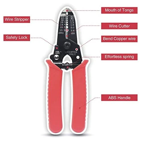 LTS FAFAPince à Dénuder Et Coupe-fil, Pince à Dénuder Pour Fil De Cuivre Dur De 0,6 à 2,6 Mm, Fil Toronné Et Fil Multiconducteur, Longueur 165 Mm, Rouge 2 LTS FAFAPince à Dénuder Et Coupe-fil, Pince à Dénuder Pour Fil De Cuivre Dur De 0,6 à 2,6 Mm, Fil Toronné Et Fil Multiconducteur, Longueur 165 Mm, Rouge – Image 2
