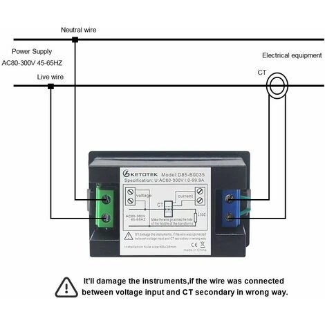 MONLY Voltmètre Ampèremètre Numérique AC 80-300V 0-100A Tension Courant Metre Volt Amp Afficheur Voltmètre Ampérage Multimètre 2 En 1 Avec Transformateur De Courant 3 MONLY Voltmètre Ampèremètre Numérique AC 80-300V 0-100A Tension Courant Metre Volt Amp Afficheur Voltmètre Ampérage Multimètre 2 En 1 Avec Transformateur De Courant – Image 3