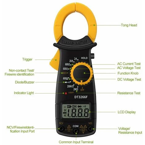 LIFCAUSAL Pince Multimètre Numérique Multimètre Portable Tension Ca Cc Courant Voltmètre Résistance à Diode Identification De Fil D'incendie Sans Contact 5 LIFCAUSAL Pince Multimètre Numérique Multimètre Portable Tension Ca Cc Courant Voltmètre Résistance à Diode Identification De Fil D'incendie Sans Contact – Image 5