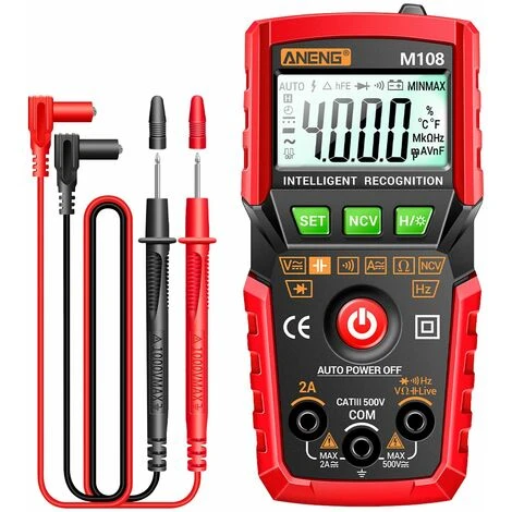 LIFCAUSAL ANENG M108 Multimetro Digitale Intelligente Auto Range 4000 Conti NCV Misuratore Multifunzione Palmare Voltmetro Amperometro Con Retroilluminazione Torcia AC/DC Tensione E Resistenza Di Corrente Rosso 1 LIFCAUSAL ANENG M108 Multimetro Digitale Intelligente Auto Range 4000 Conti NCV Misuratore Multifunzione Palmare Voltmetro Amperometro Con Retroilluminazione Torcia AC/DC Tensione E Resistenza Di Corrente Rosso