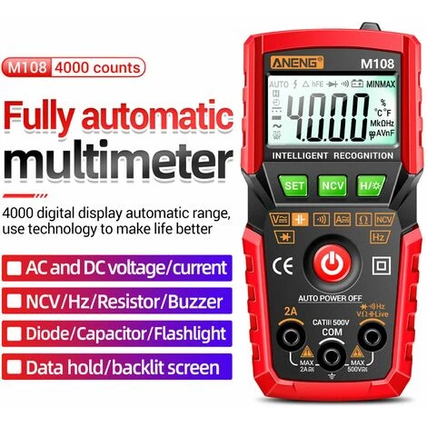 LIFCAUSAL ANENG M108 Multimetro Digitale Intelligente Auto Range 4000 Conti NCV Misuratore Multifunzione Palmare Voltmetro Amperometro Con Retroilluminazione Torcia AC/DC Tensione E Resistenza Di Corrente Rosso 5 LIFCAUSAL ANENG M108 Multimetro Digitale Intelligente Auto Range 4000 Conti NCV Misuratore Multifunzione Palmare Voltmetro Amperometro Con Retroilluminazione Torcia AC/DC Tensione E Resistenza Di Corrente Rosso – Image 5