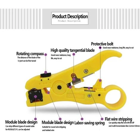ENLENK Universel Dénudeur De Câbles, Outil De Dénudage, Pince à Dénuder Cutter Outil, Coaxiaux RG 59/6/7/11 Cat5/6 Pince à Dénuder UTP Coaxial Coax Câble, Pour Câbles Coaxiaux Et De Données 125 Mm 4 ENLENK Universel Dénudeur De Câbles, Outil De Dénudage, Pince à Dénuder Cutter Outil, Coaxiaux RG 59/6/7/11 Cat5/6 Pince à Dénuder UTP Coaxial Coax Câble, Pour Câbles Coaxiaux Et De Données 125 Mm – Image 4