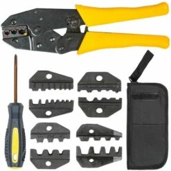TECTAKE Pince à Sertir 5 En 1 à Cosses Pour Connecteurs Isolés Et Non Isolés + 1 Tournevis + 1 Sac - Jaune